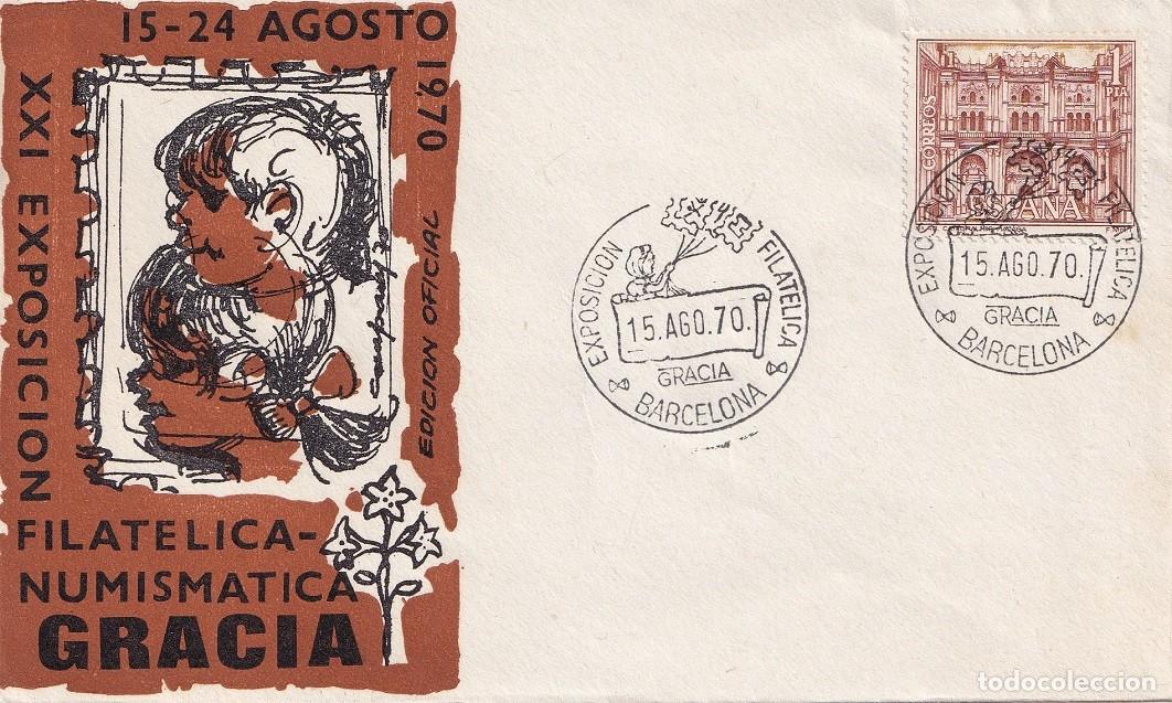 Sellos: Sobre Gracia 1970 edici&oacute;n oficial - XXI Exposici&oacute;n Filat&eacute;lica y Numism&aacute;tica de Gracia