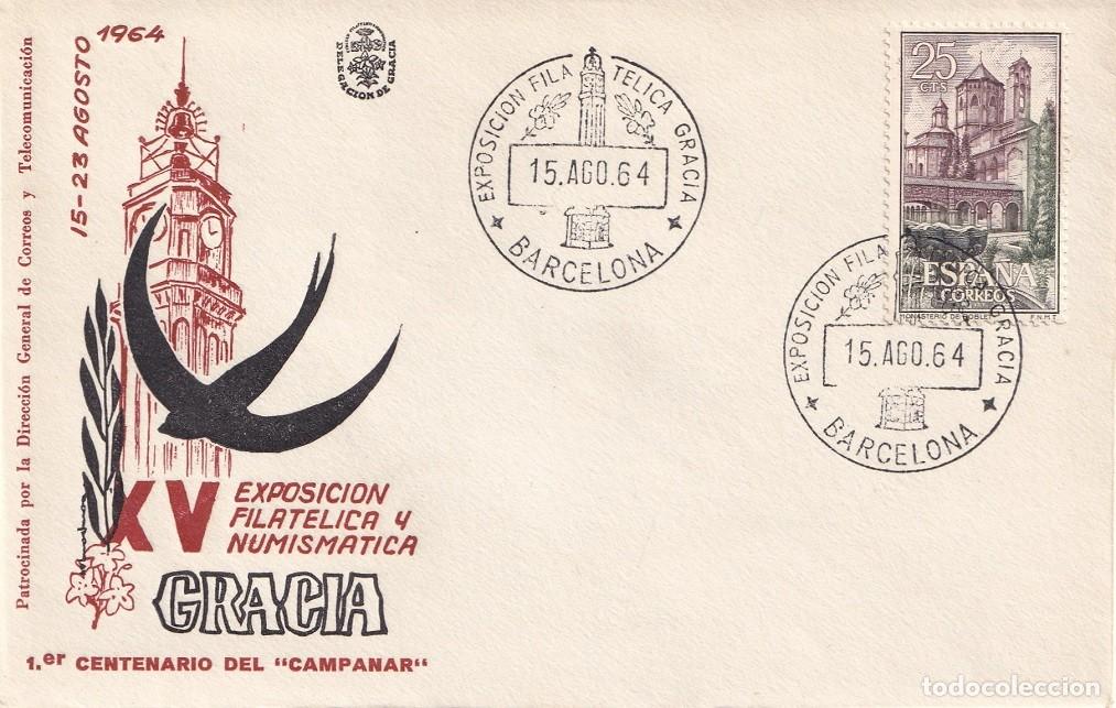 Sellos: Sobre Gracia 1964 edici&oacute;n oficial - XV Exposici&oacute;n Filat&eacute;lica y Numism&aacute;tica de Gracia - Campanar