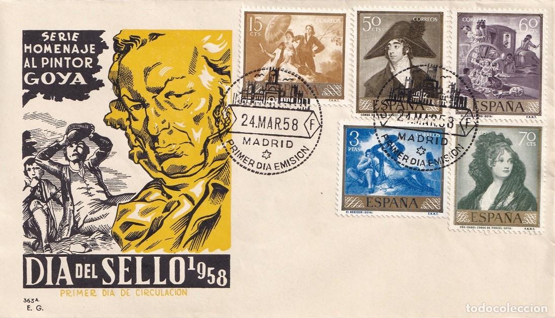 Sellos: SPD Madrid 1958 - D&iacute;a del sello 1958 - Serie Homenaje al pintor Goya - Primer d&iacute;a de emisi&oacute;n