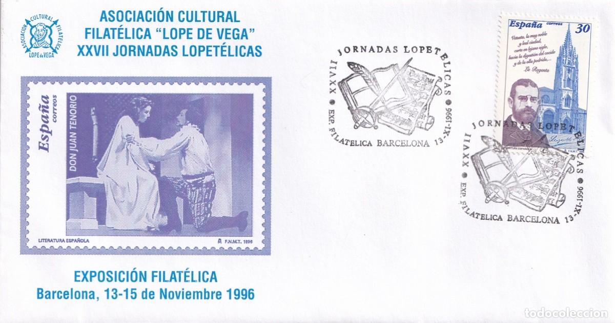 Sellos: Sobre Barcelona 1996 - Asociaci&oacute;n Cultural Filat&eacute;lica Lope de Vega - XXVII Jornadas Lopet&eacute;licas