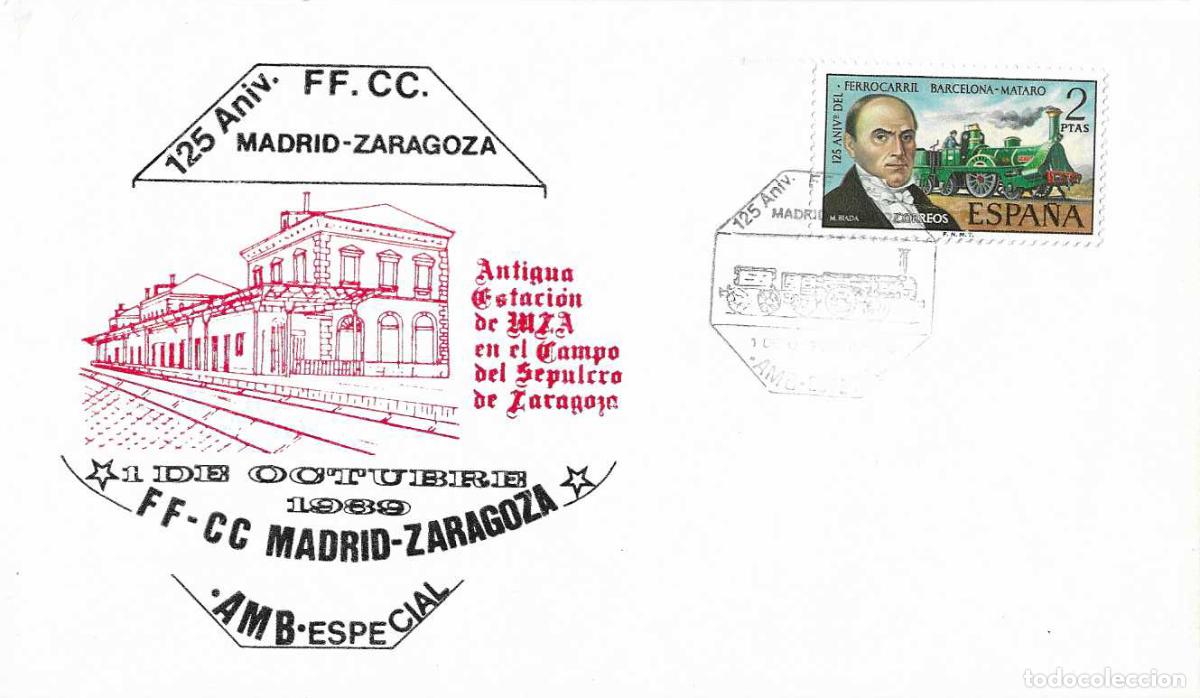 Sellos: TRENES AMBULANTE ESPECIAL 125 ANIV FERROCARRIL MADRID-ZARAGOZA 1989. MATASELLOS SOBRE ILUSTRADO RWR
