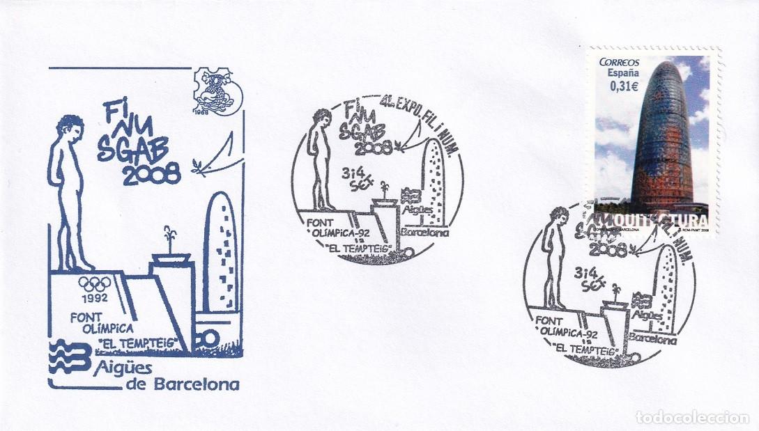 Sellos: Sobre Finusgab 2008 41 Exposici&oacute; filat&egrave;lica i numism&agrave;tica - Font ol&iacute;mpica El Tempteig - Barcelona 92