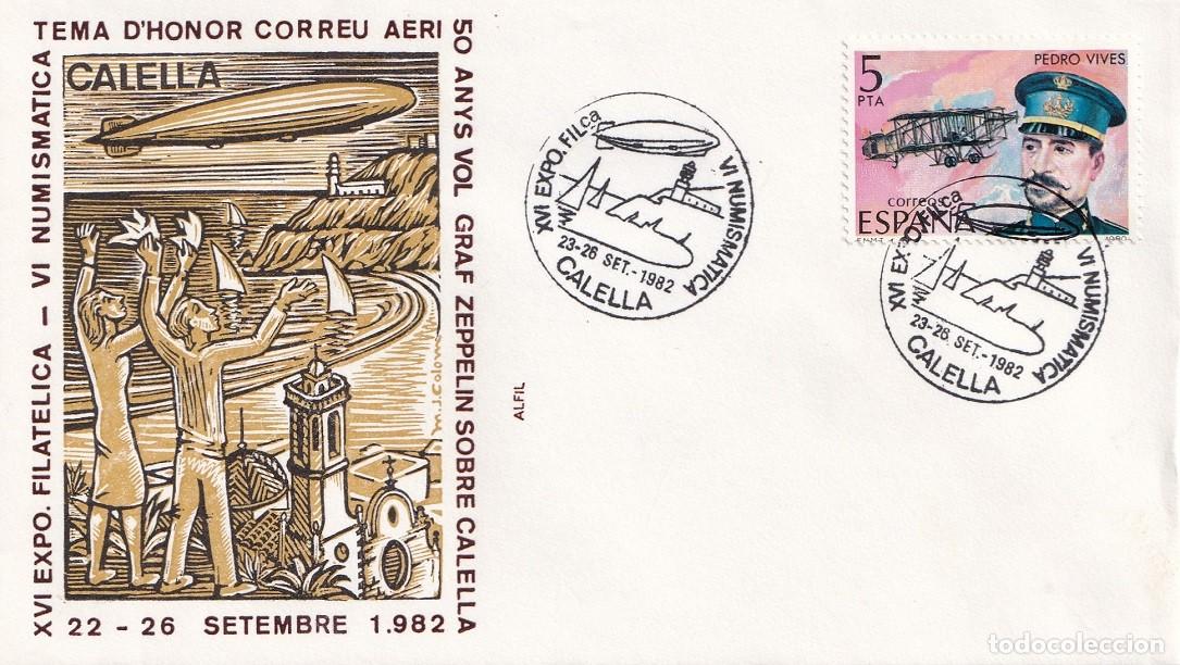 Sellos: Sobre Alfil 1982 Calella - 50 Anys vol Graf. Zeppelin sobre Calella - Correu Aeri - Exp. fil.-num.