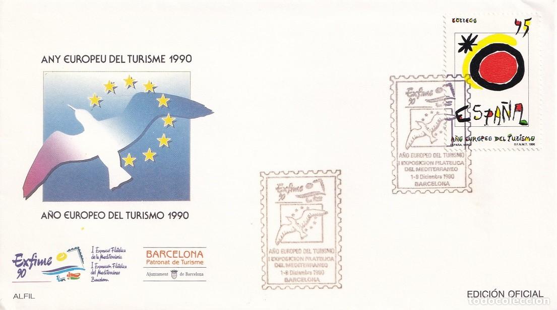 Sellos: Sobre Barcelona 1990 Exfilna 90 Espa&ntilde;a A&ntilde;o Europeo del Turismo I Exposici&oacute;n Filat&eacute;lica Mediterr&aacute;neo