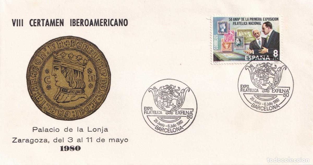 Sellos: Sobre Barcelona 1980 - VIII Certamen Iberoamericano - Palacio de la Lonja Zaragoza 1980 Exfilna 80