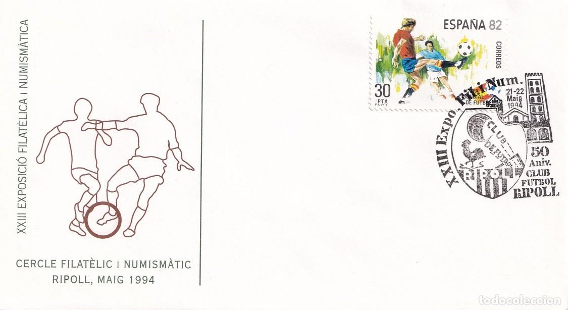 Sellos: Sobre Ripoll 1994 - XXIII Exposici&oacute; Filat&egrave;lica i Numism&agrave;tica - 50 Aniv. Club F&uacute;tbol Ripoll - Cercle