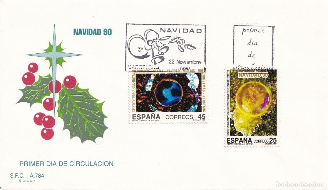 Sellos: SPD Barcelona 1990 - Navidad 90 - Primer d&iacute;a circulaci&oacute;n - Poema c&oacute;smico J. A. Sistiaga