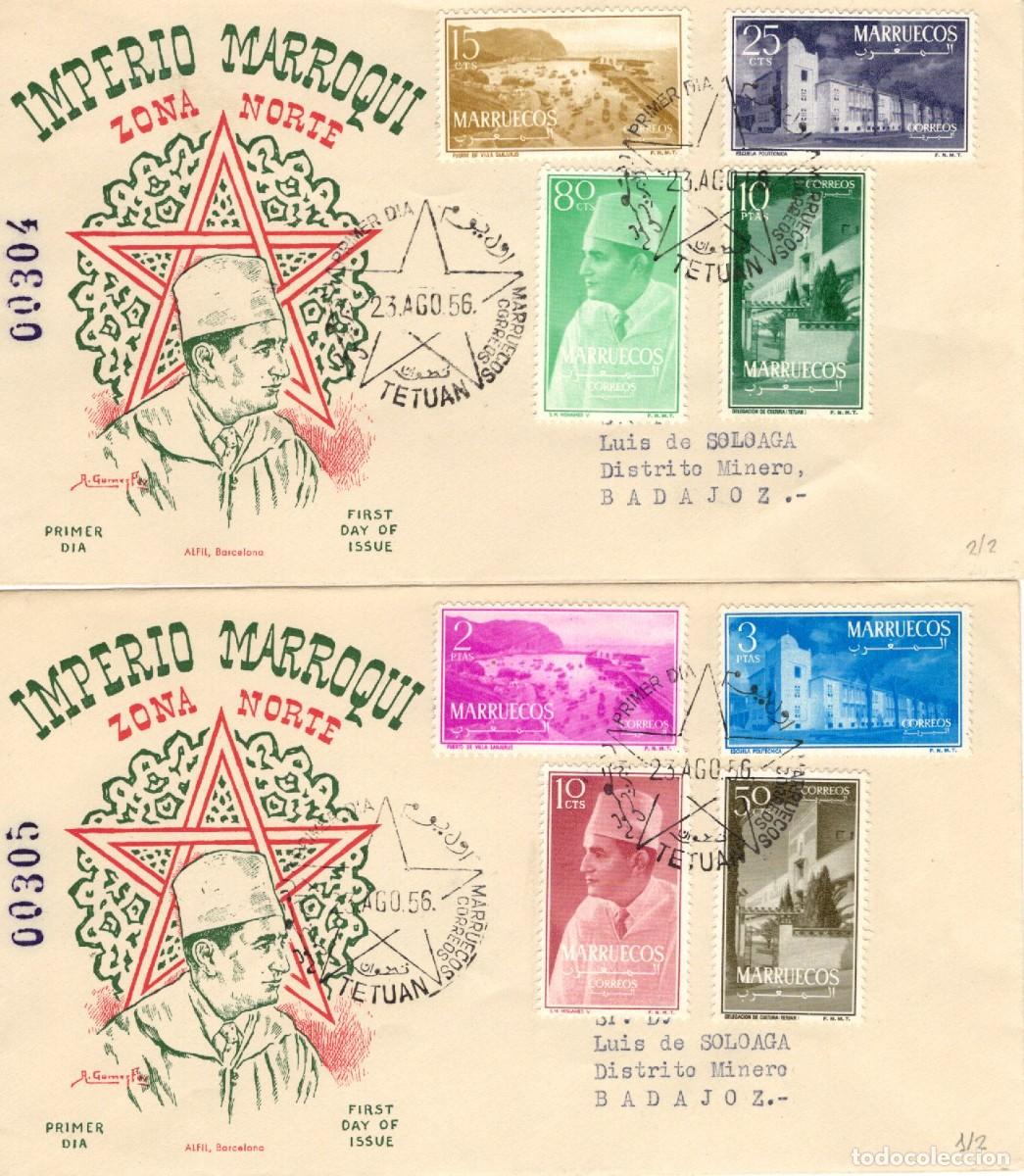 Sellos: SC112B Dos Sobres del primer d&iacute;a circulado y certificado MARRUECOS a&ntilde;o 1956 v.c. 41 &euro;