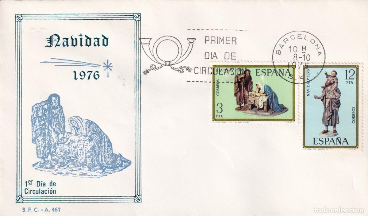 Sellos: SPD Barcelona 1976 - Navidad - Misterio - Figura de bel&eacute;n - Primer d&iacute;a de circulaci&oacute;n - FDC