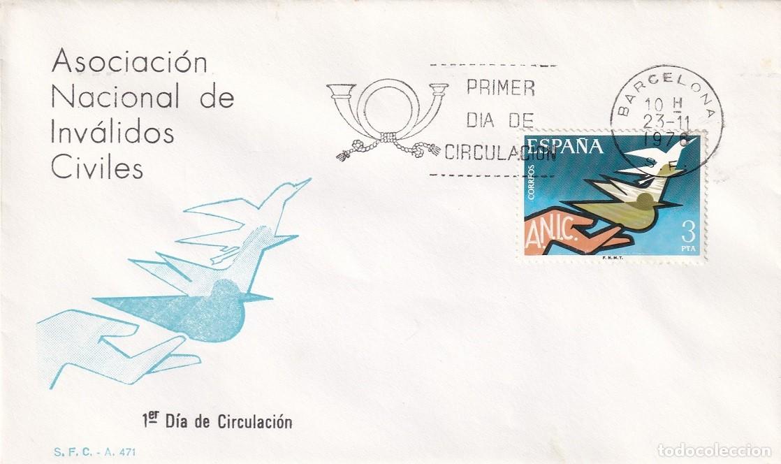 Sellos: SPD Barcelona 1976 - Asociaci&oacute;n Nacional de Inv&aacute;lidos Civiles - Primer d&iacute;a de circulaci&oacute;n - FDC