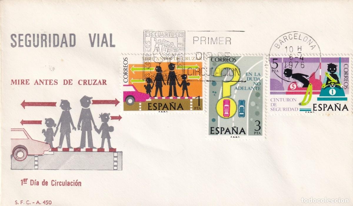 Sellos: SPD Barcelona 1976 - Seguridad vial Mire antes de cruzar - Paso de peatones - Adelantamiento en curv