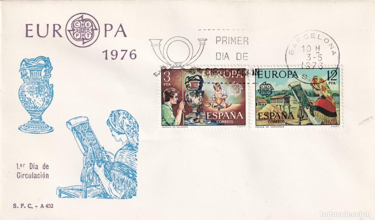 Sellos: SPD Barcelona 1976 - Emisi&oacute;n Europa CEPT - Artesan&iacute;a - Jarr&oacute;n de Talavera - Encaje de Camari&ntilde;as