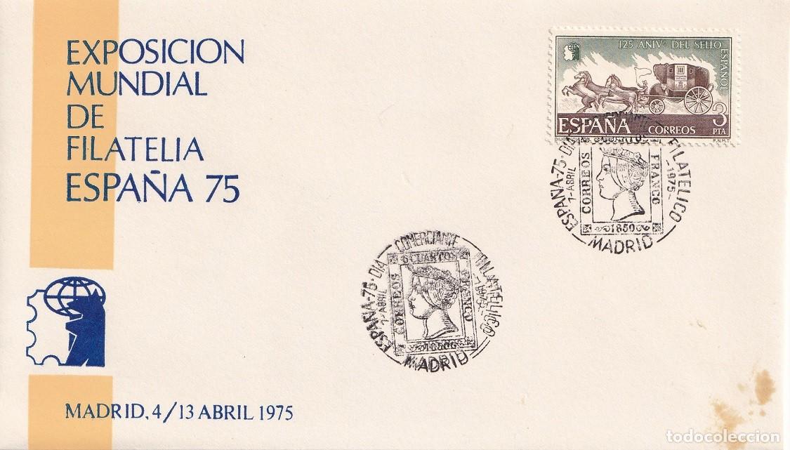 Sellos: Sobre Madrid 1975 - Exposici&oacute;n Mundial de Filatelia Espa&ntilde;a 75 - D&iacute;a comerciante filat&eacute;lico