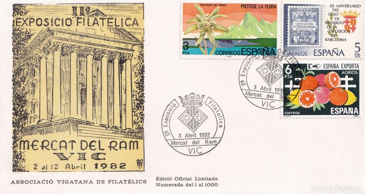 Sellos: Sobre Vic 1982 II&ordf; Exposici&oacute; Filat&egrave;lica Mercat del Ram Associaci&oacute; Vigatana Filat&egrave;lics - Sin numerar