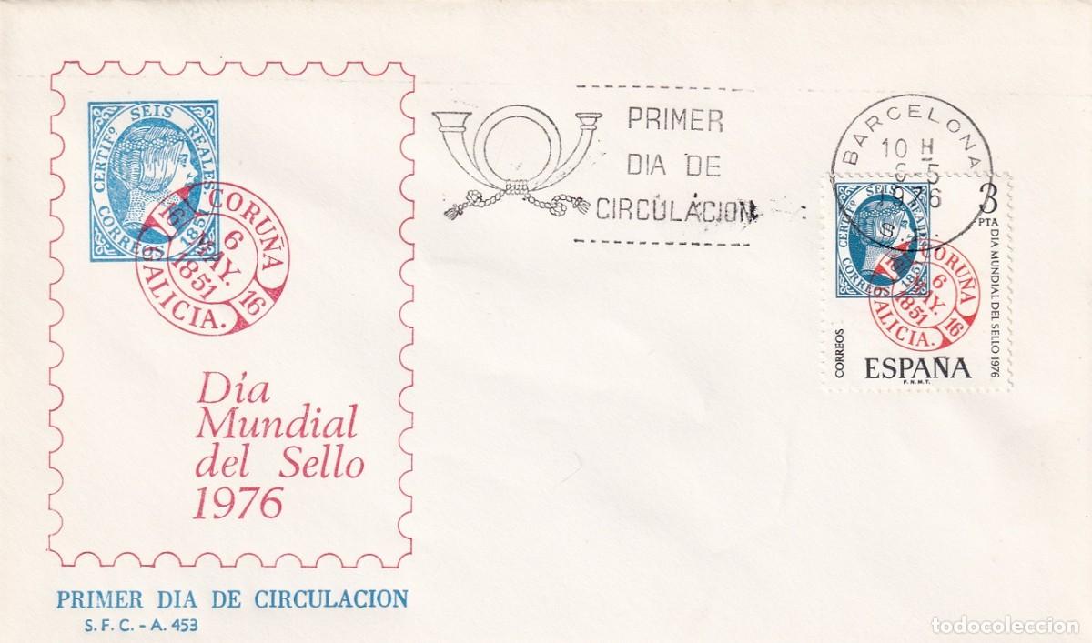 Sellos: SPD Barcelona 1976 - D&iacute;a mundial del sello 1976 - Primer d&iacute;a de circulaci&oacute;n - FDC