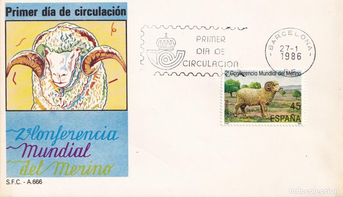 Sellos: SPD Barcelona 1986 - II Conferencia Mundial del Merino - Carnero Merino - Primer d&iacute;a de circulaci&oacute;n