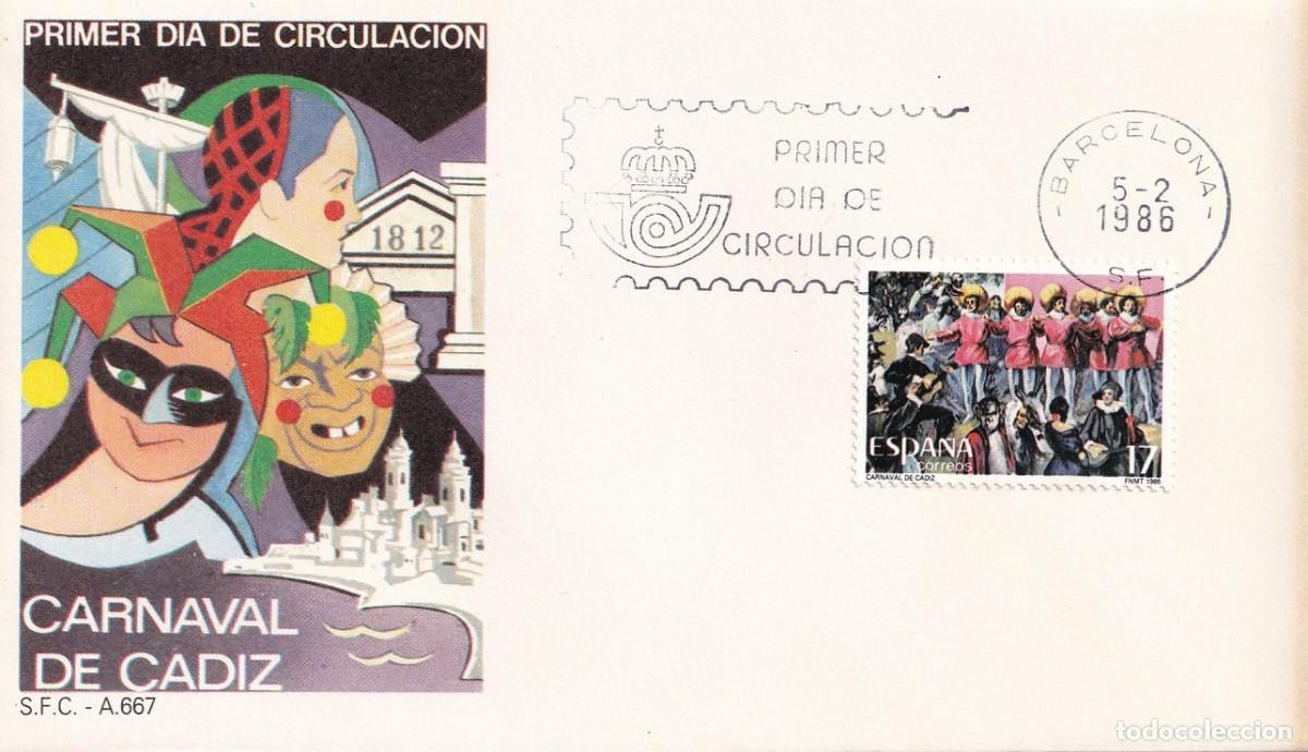 Sellos: SPD Barcelona 1986 - Carnaval de C&aacute;diz - Grandes fiestas populares - Primer d&iacute;a de circulaci&oacute;n