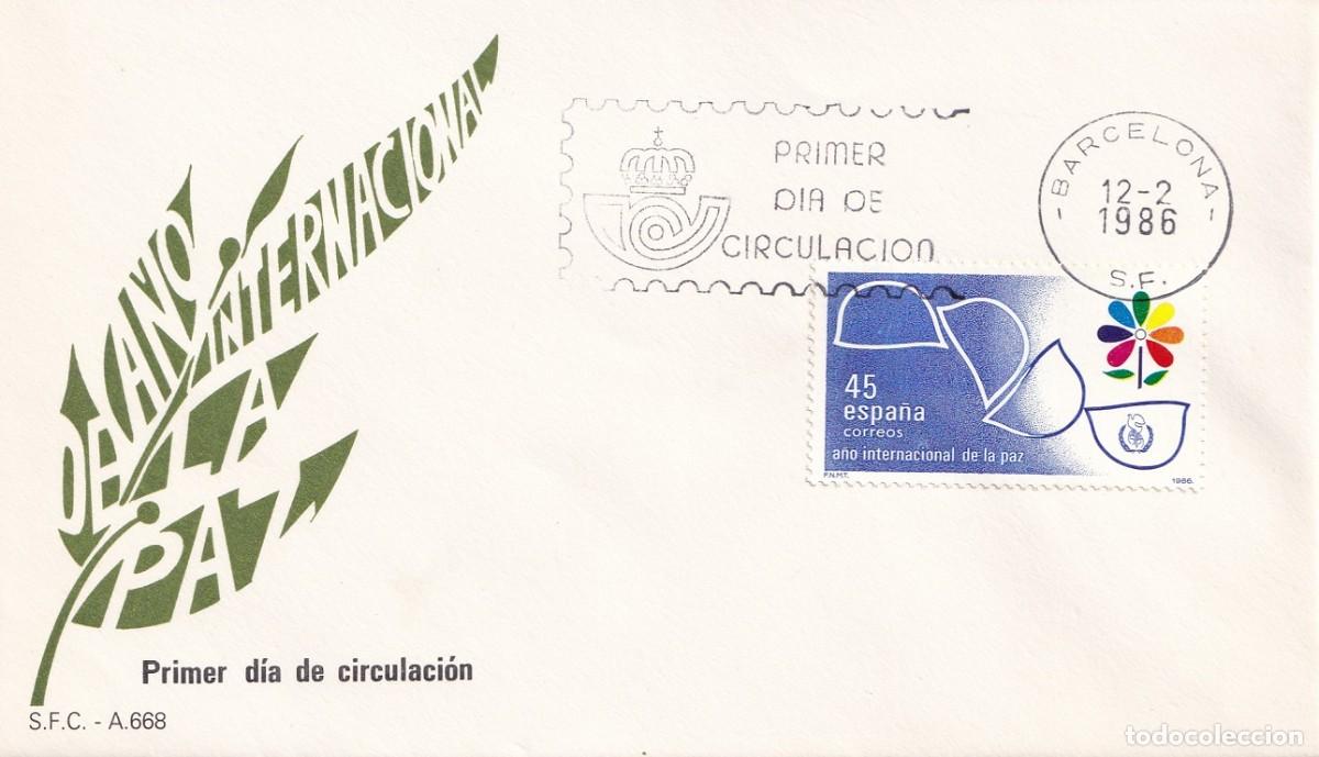 Sellos: SPD Barcelona 1986 - A&ntilde;o Internacional de la Paz - Primer d&iacute;a de circulaci&oacute;n - FDC