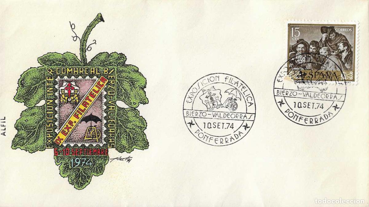 Sellos: VINO VENDIMIA BIERZO-VALDEORRAS IX EXPOSICION, PONFERRADA (LEON) 1974 RARO MATASELLOS EN SOBRE ALFIL