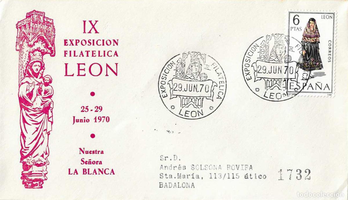 Sellos: VIRGEN NTRA SE&Ntilde;ORA LA BLANCA IX EXPOSICION, LEON 29 JUNIO 1970. MATASELLOS SOBRE CIRCULADO ALFIL RWR