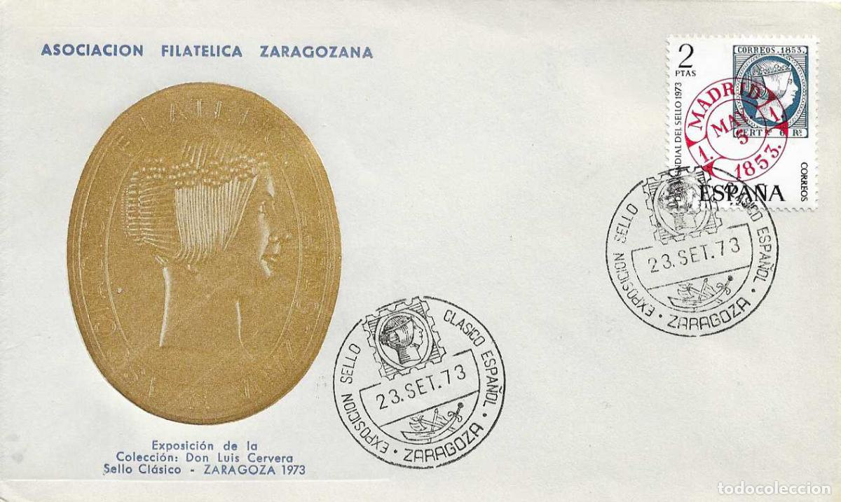 Sellos: SELLO CLASICO ESPA&Ntilde;OL EXPOSICION, ZARAGOZA 23 SEPTIEMBRE 1973. MATASELLOS SOBRE REINA ISABEL II RARO