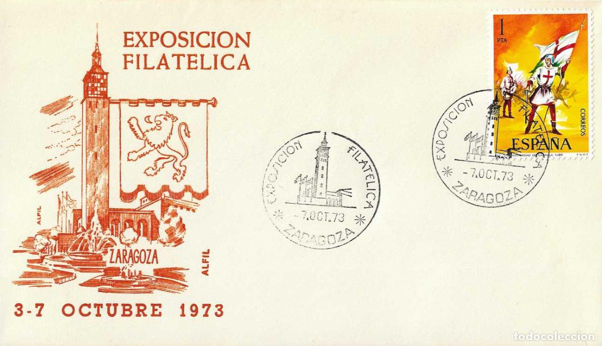 Sellos: EXPOSICION FILATELICA TEMATICA, ZARAGOZA 7 OCTUBRE 1973. RARO MATASELLOS FERIA MUESTRAS SOBRE ALFIL