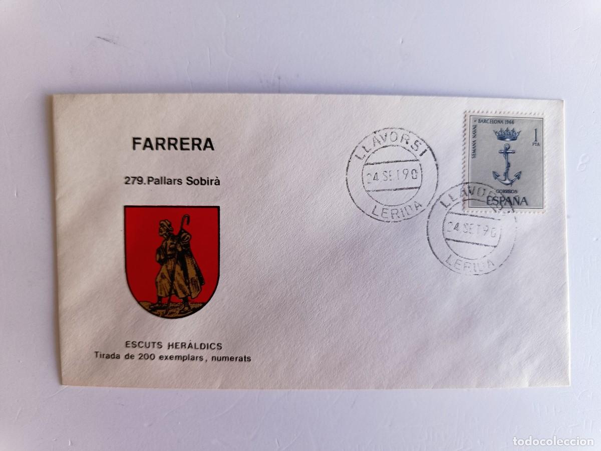 Sellos: MATASELLOS EN SOBRE ILUSTRADO CON ESCUDO DE LA POBLACI&Oacute;N DE FARRERA - PALLARS SOBIR&Agrave; - LERIDA