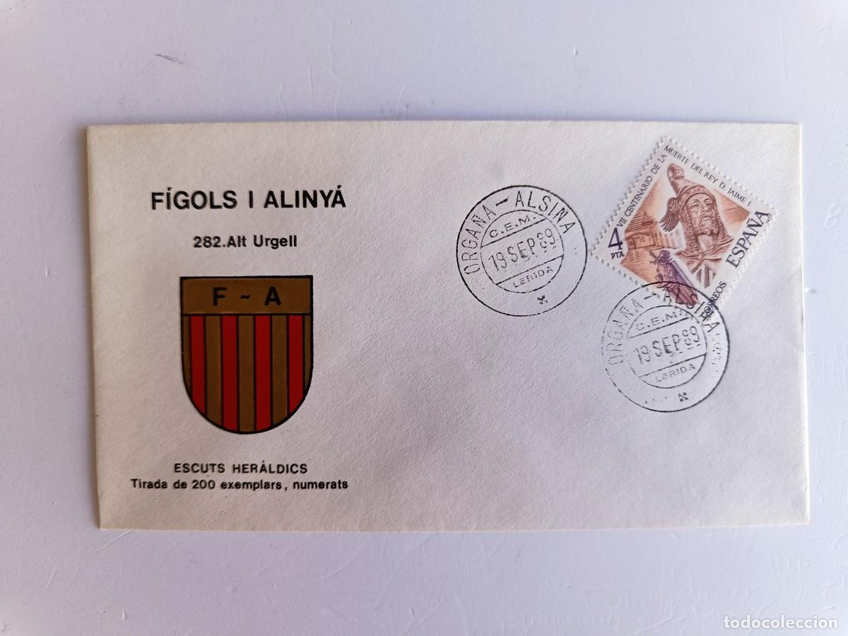 Sellos: MATASELLOS EN SOBRE ILUSTRADO CON ESCUDO DE LA POBLACI&Oacute;N DE F&Iacute;GOLS I ALINY&Agrave; - ALT URGELL - LERIDA