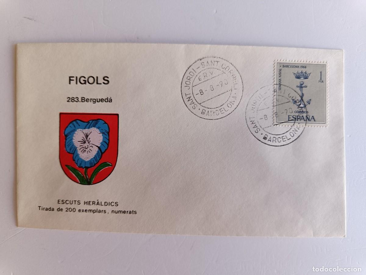 Sellos: MATASELLOS EN SOBRE ILUSTRADO CON ESCUDO DE LA POBLACI&Oacute;N DE FIGOLS - BERGUED&Agrave; - BARCELONA