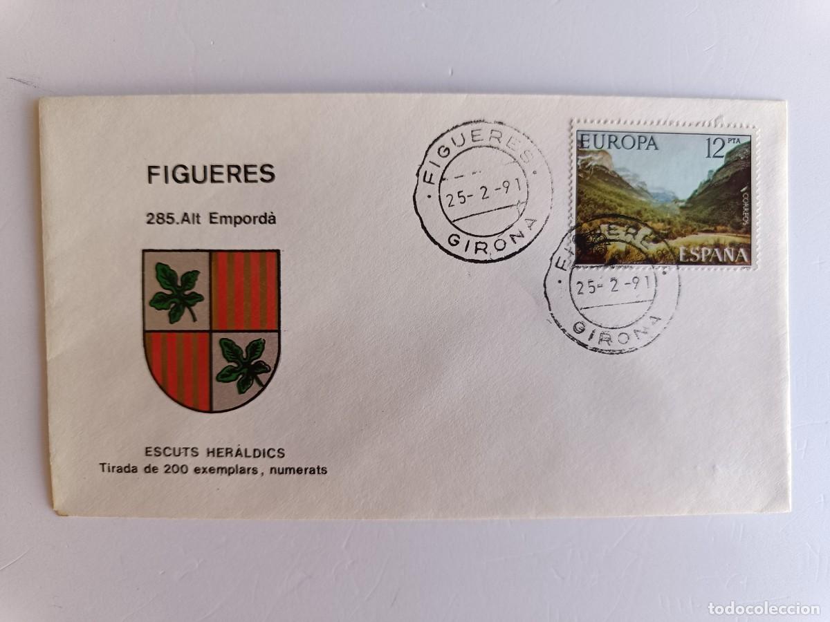 Sellos: MATASELLOS EN SOBRE ILUSTRADO CON ESCUDO DE LA POBLACI&Oacute;N DE FIGUERES - ALT EMPORD&Agrave; - GIRONA