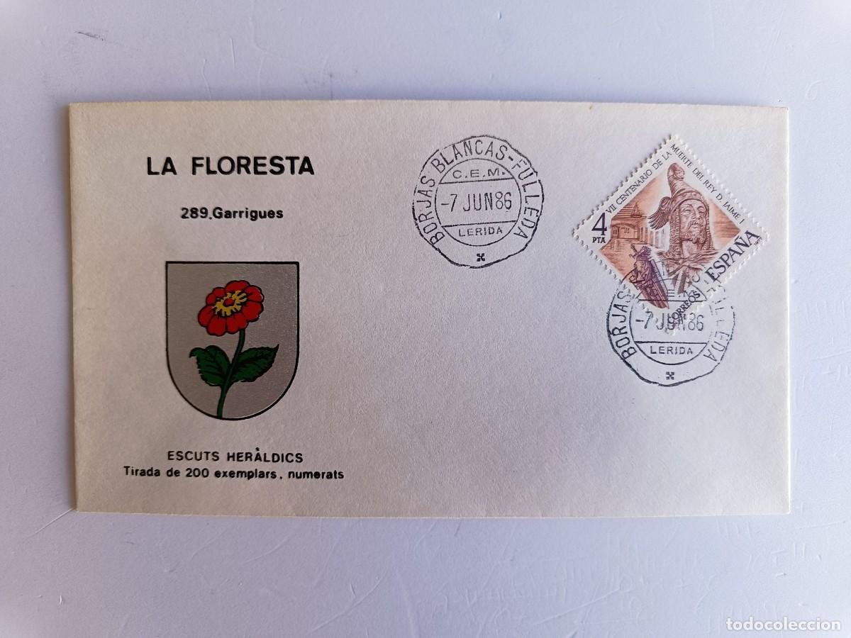 Sellos: MATASELLOS EN SOBRE ILUSTRADO CON ESCUDO DE LA POBLACI&Oacute;N DE LA FLORESTA - GARRIGUES - LERIDA