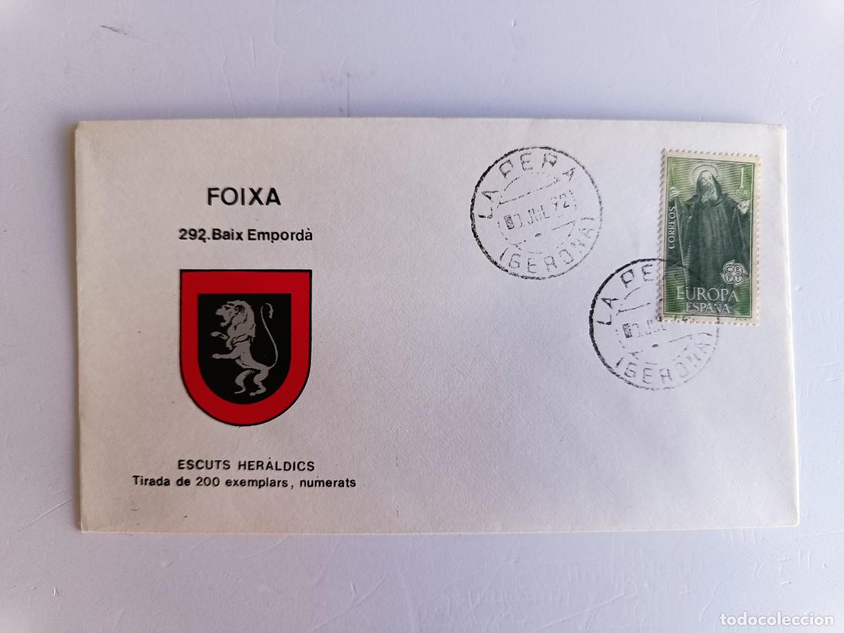 Sellos: MATASELLOS EN SOBRE ILUSTRADO CON ESCUDO DE LA POBLACI&Oacute;N DE FOIXA - BAIX EMPORD&Agrave; - GERONA