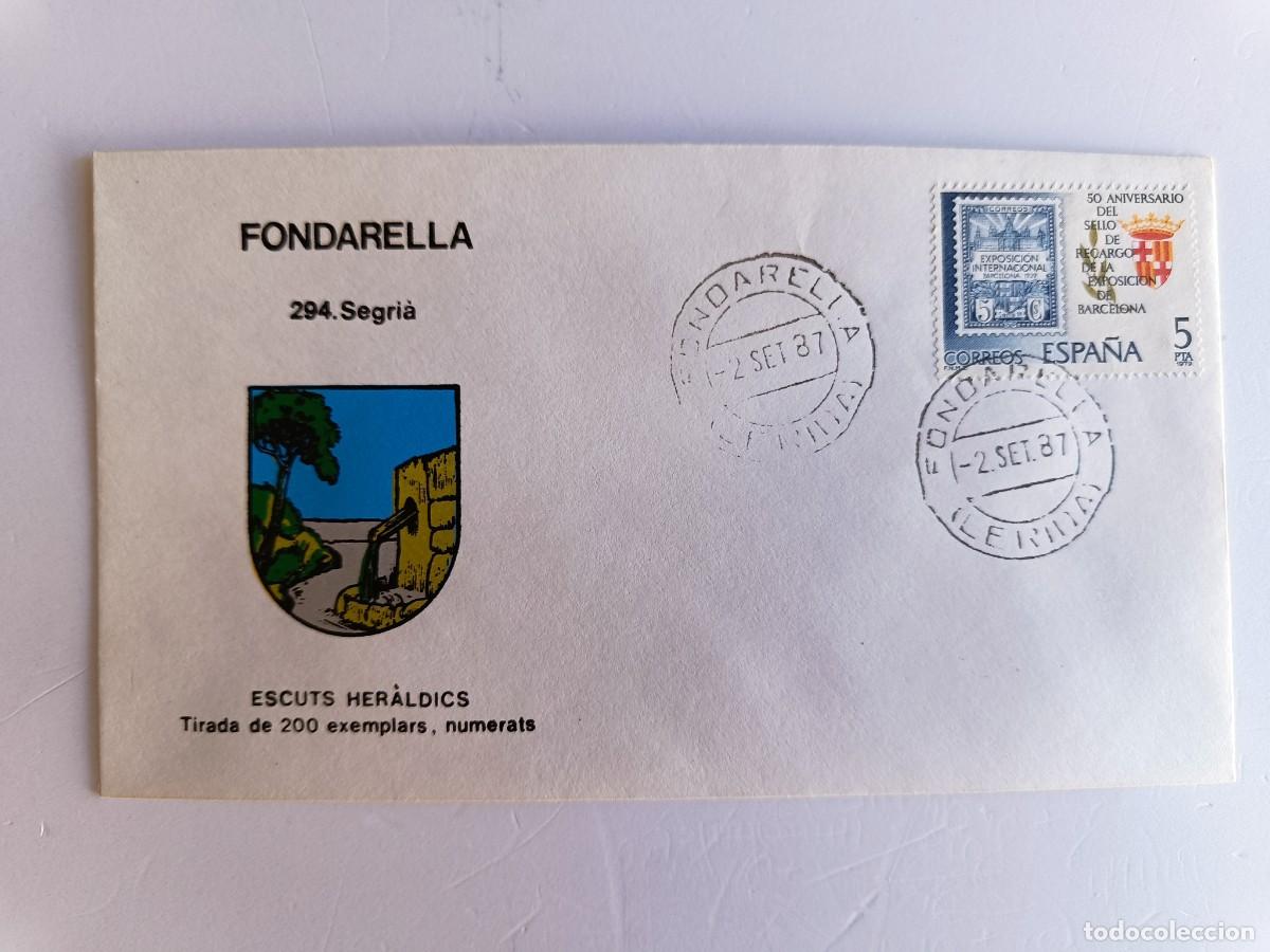Sellos: MATASELLOS EN SOBRE ILUSTRADO CON ESCUDO DE LA POBLACI&Oacute;N DE FONDARELLA - SEGRI&Agrave; - LERIDA