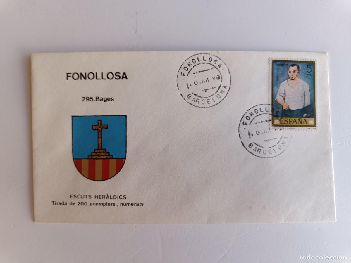 Sellos: MATASELLOS EN SOBRE ILUSTRADO CON ESCUDO DE LA POBLACI&Oacute;N DE FONOLLOSA - BAGES - BARCELONA
