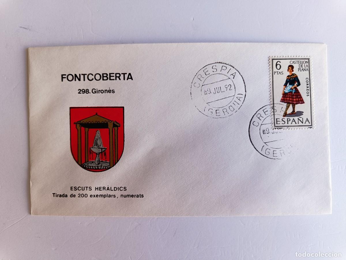 Sellos: MATASELLOS EN SOBRE ILUSTRADO CON ESCUDO DE LA POBLACI&Oacute;N DE FONTCOBERTA - GIRON&Eacute;S - GERONA