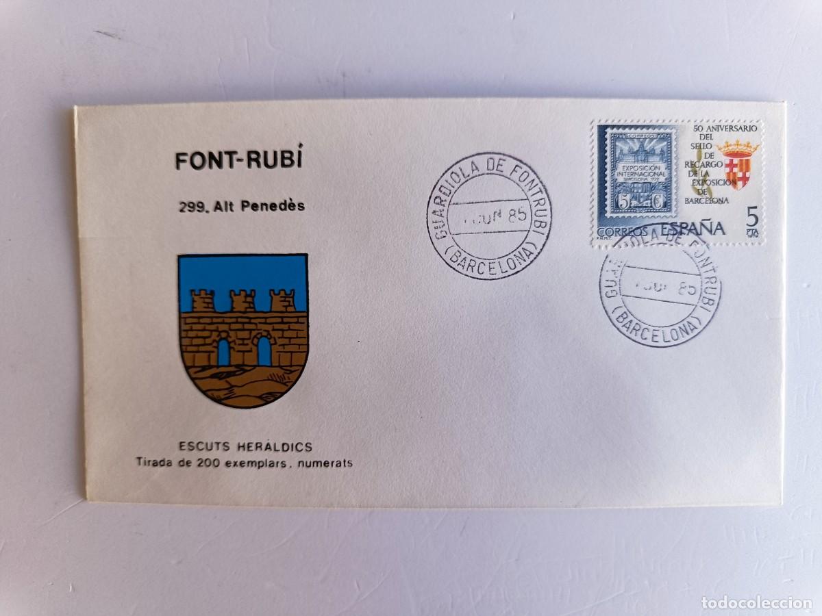 Sellos: MATASELLOS EN SOBRE ILUSTRADO CON ESCUDO DE LA POBLACI&Oacute;N DE FONT-RUB&Iacute; - ALT PENED&Egrave;S - BARCELONA