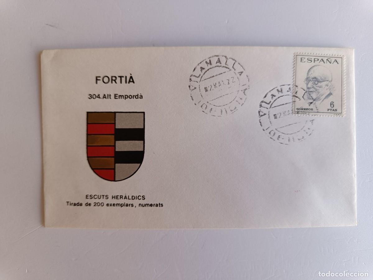 Sellos: MATASELLOS EN SOBRE ILUSTRADO CON ESCUDO DE LA POBLACI&Oacute;N DE FORTI&Agrave; - ALT EMPORD&Agrave; - GERONA