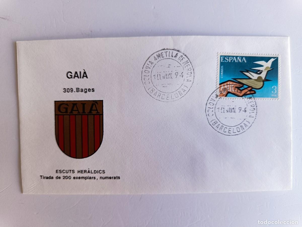 Sellos: MATASELLOS EN SOBRE ILUSTRADO CON ESCUDO DE LA POBLACI&Oacute;N DE GAI&Agrave; - BAGES - BERCELONA
