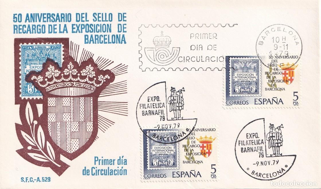 Sellos: SPD Barcelona 1979 - 50 Aniversario del sello de recargo de la Exposici&oacute;n de Barcelona - Primer d&iacute;a