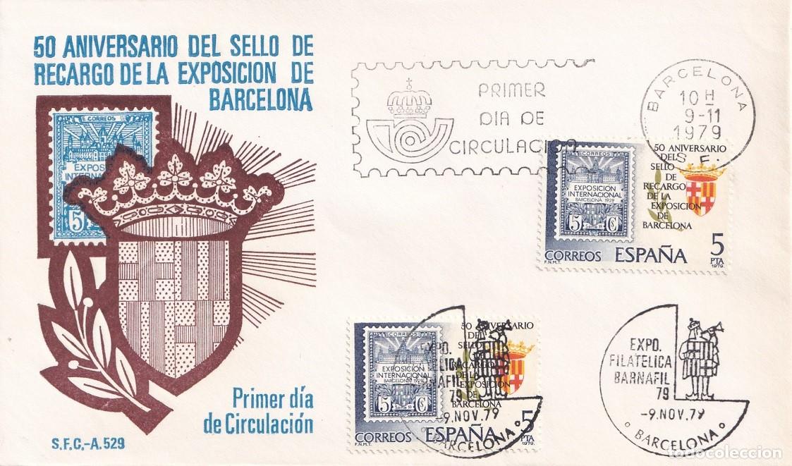 Sellos: SPD Barcelona 1979 - 50 Aniversario del sello de recargo de la Exposici&oacute;n de Barcelona - Primer d&iacute;a