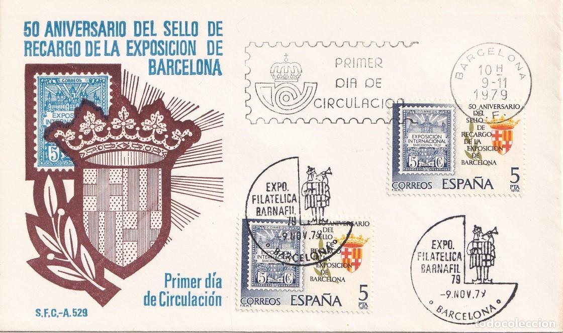 Sellos: SPD Barcelona 1979 - 50 Aniversario del sello de recargo de la Exposici&oacute;n de Barcelona - Primer d&iacute;a