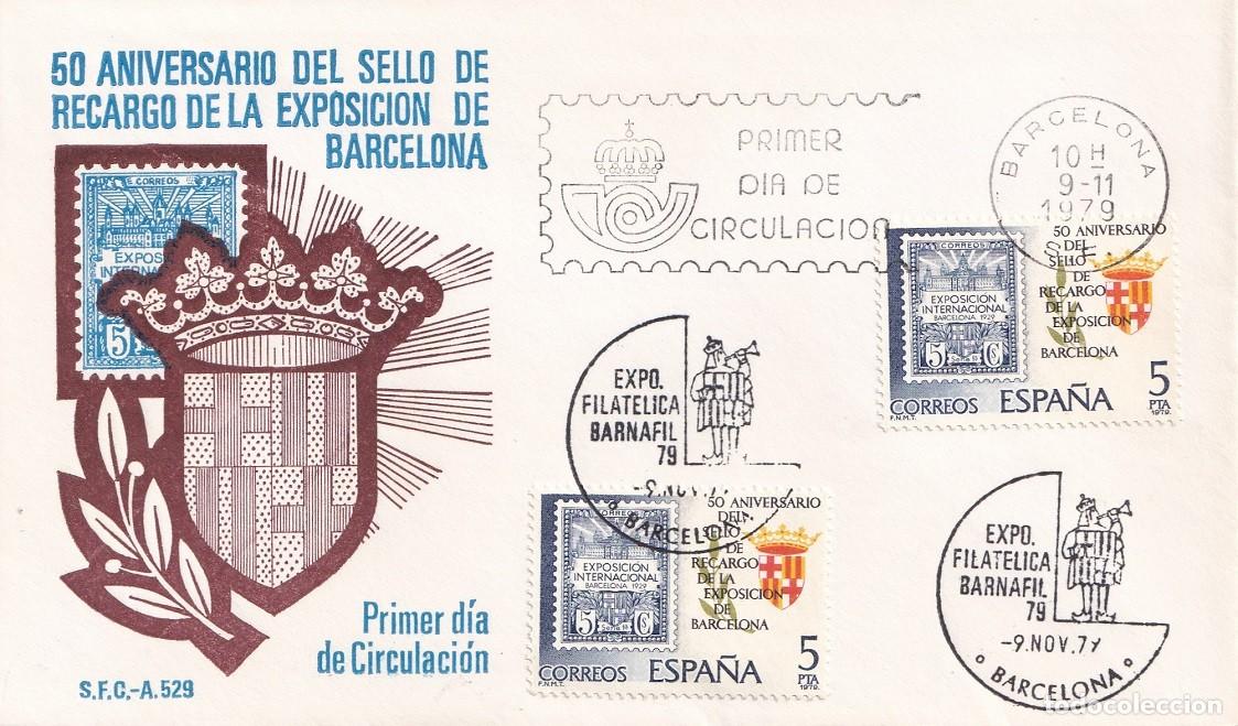Sellos: SPD Barcelona 1979 - 50 Aniversario del sello de recargo de la Exposici&oacute;n de Barcelona - Primer d&iacute;a