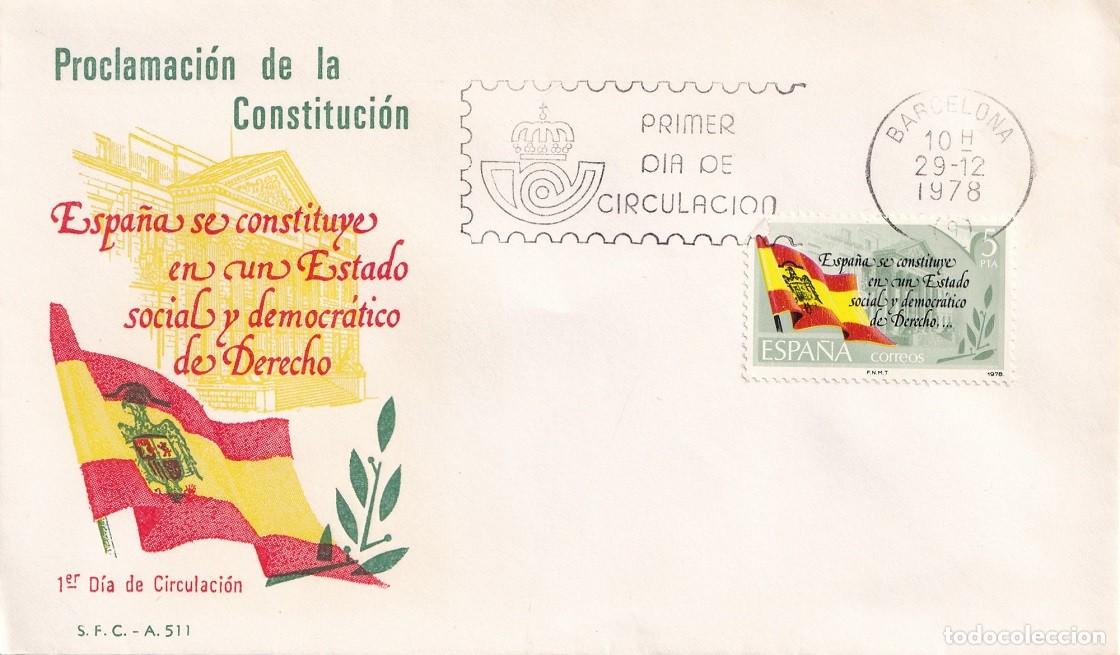 Sellos: SPD Barcelona 1978 - Proclamaci&oacute;n de la Constituci&oacute;n - Primer d&iacute;a de circulaci&oacute;n - FDC