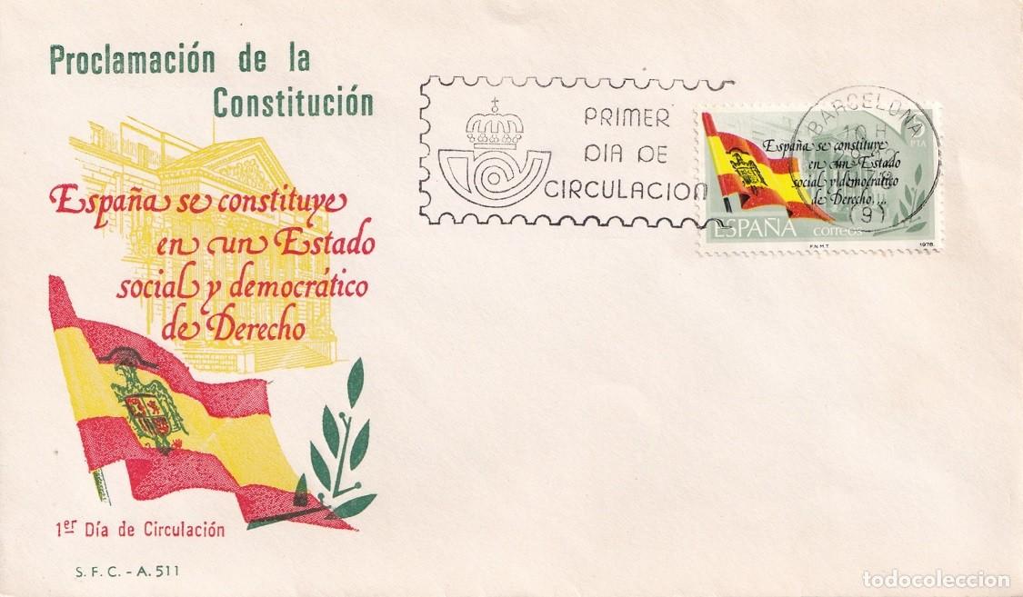 Sellos: SPD Barcelona 1978 - Proclamaci&oacute;n de la Constituci&oacute;n - Primer d&iacute;a de circulaci&oacute;n - FDC