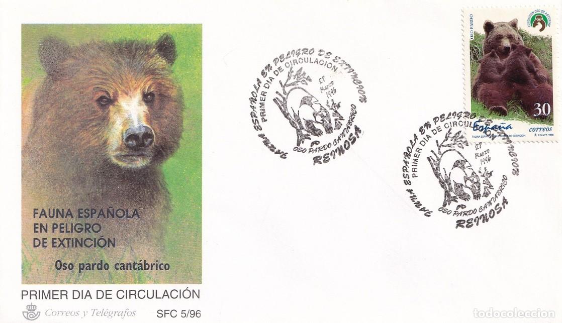 Stamps: SPD Reinosa 1996 - Fauna espa&ntilde;ola en peligro de extinci&oacute;n - Oso pardo cant&aacute;brico - Primer d&iacute;a