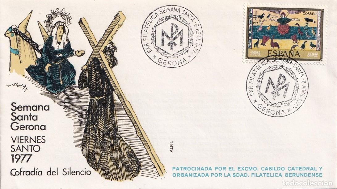 Stamps: Sobre Alfil Gerona Girona 1977 - Semana Santa Gerona - Viernes Santo - Cofrad&iacute;a del Silencio