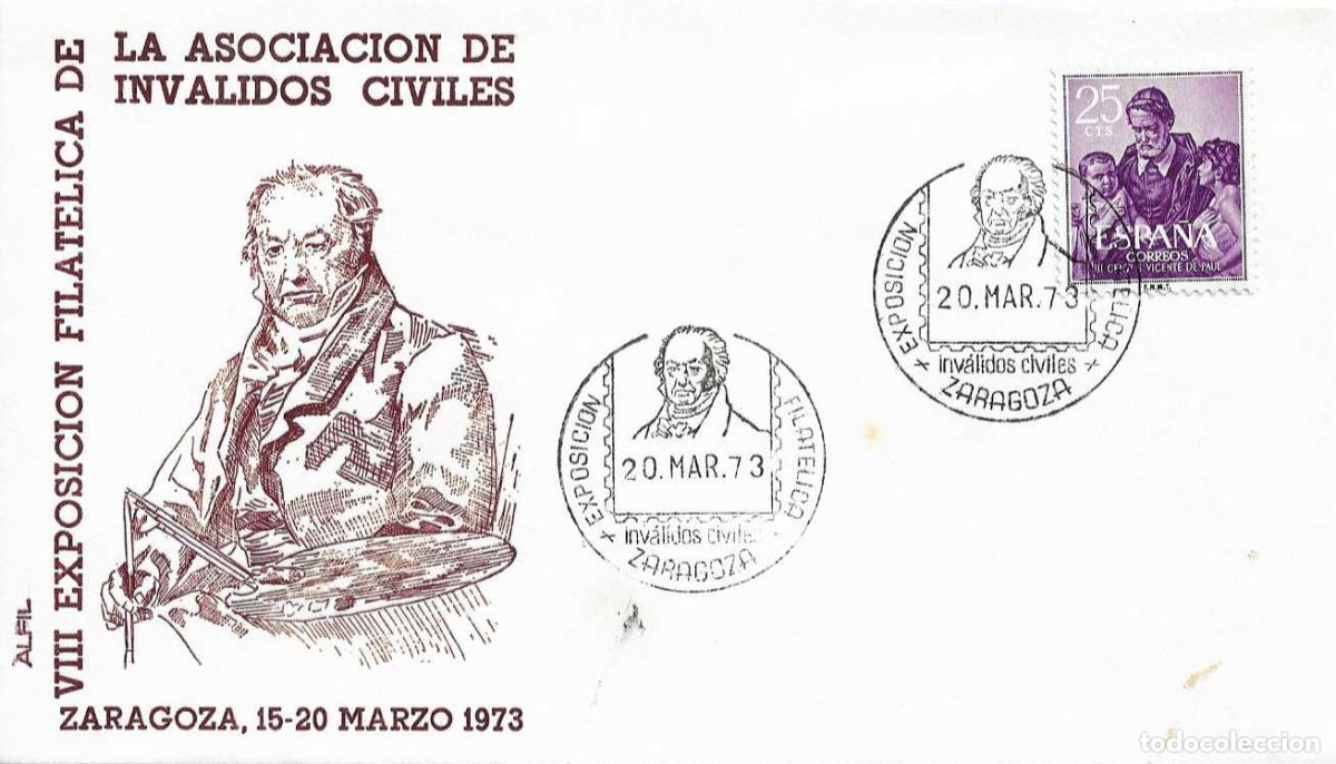 Selos: PINTURA GOYA INVALIDOS CIVILES VIII EXPOSICION, ZARAGOZA 1973. MATASELLOS EN SOBRE DE ALFIL RARO ASI