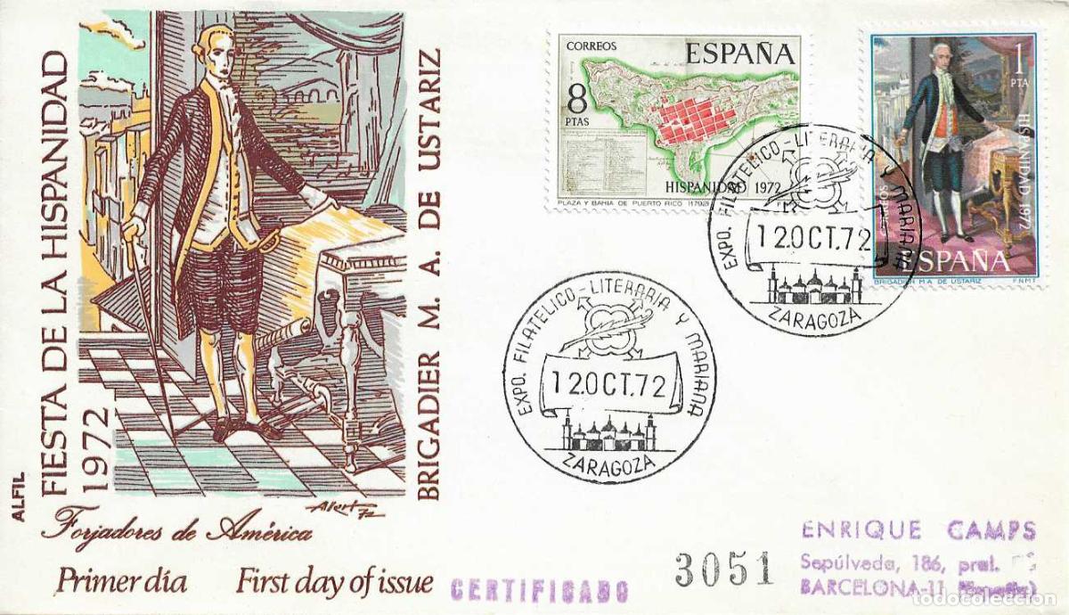 Stamps: EXPOSICION LITERARIA MARIANA ZARAGOZA 12 OCTUBRE 1972 MATASELLO SPD CIRCULADO (EDIFIL 2107-2110) VER