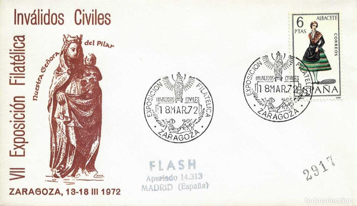 Stamps: EL MILAGRO DE CALANDA INVALIDOS CIVILES EXPOSICION, ZARAGOZA 1972. RARO MATASELLOS EN SOBRE DE FLASH