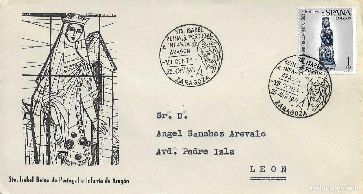 Sellos: STA ISABEL REINA PORTUGAL INFANTA ARAGON, ZARAGOZA 1971 MATASELLOS SOBRE MARCA ROJA SAN GABRIEL RWR